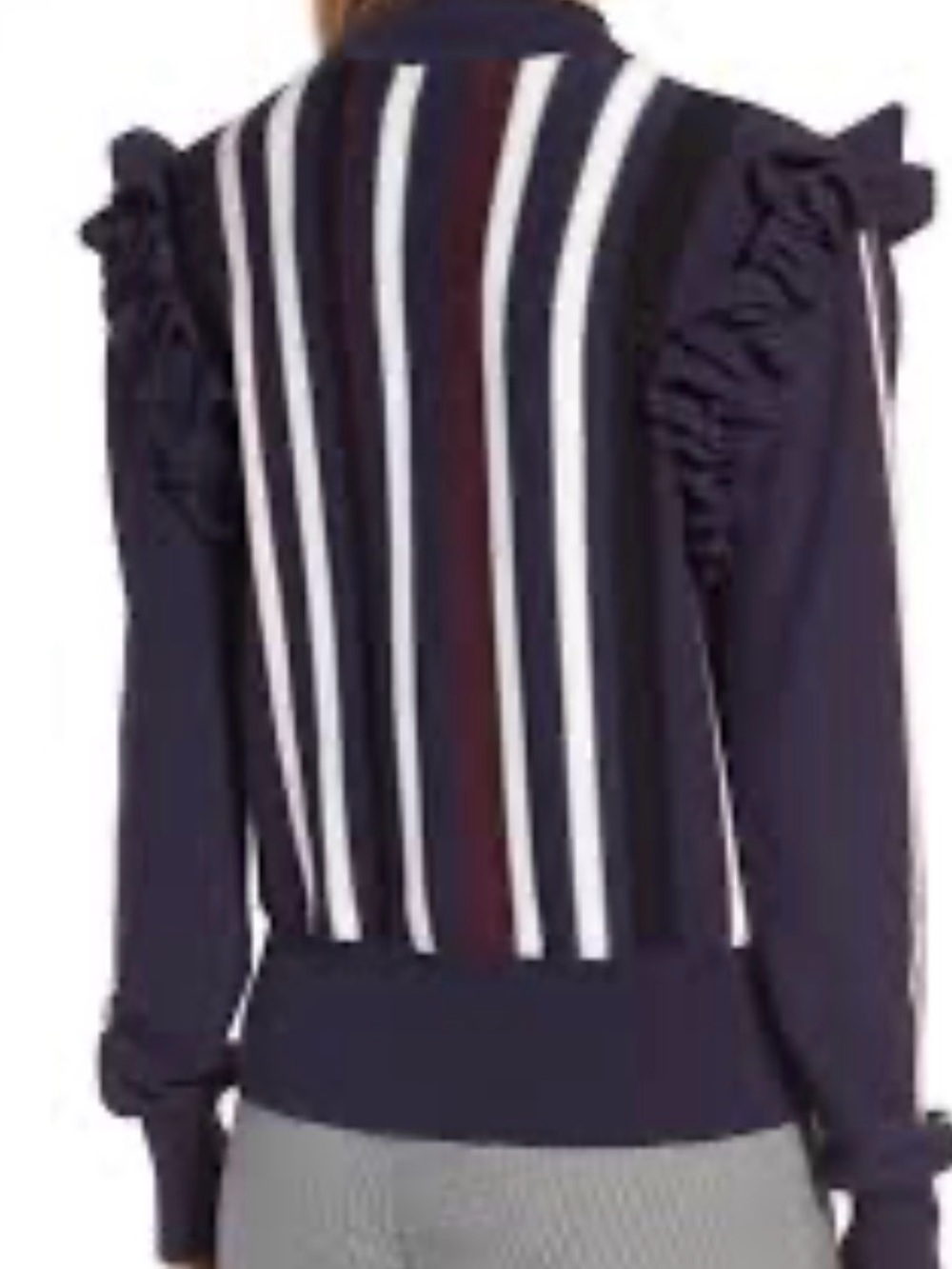 Halogen Convertible Striped Ruffle Sleeve Sweater Navy Burgundy M
